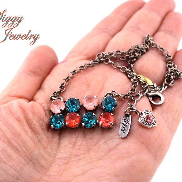 Coral Breeze Centerpiece Necklace, Genuine Austrian Crystals in Corals and Teal - Picture 7 of 7